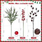 Faux Cedar Stems Artificial Norfolk Pine Branches for Christmas Decorations, 17 PCS Faux Pine Stems with Pinecones Red Berries Branches Realistic Faux Greenery for Vases DIY Garland Xmas Table Indoor - Image 5