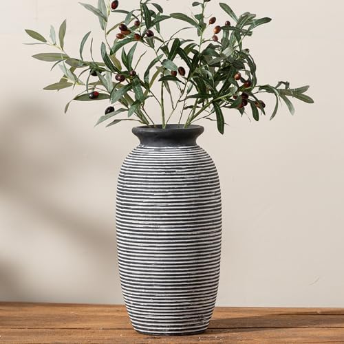 Ceramic Rustic Vase, Large Flower Farmhouse Vases Home Decor, 12.5" Tall Pottery Decorative Pampas Vase for Table Living Room Entryway Mantel Bookshelf Bedroom Bathroom Kitchen-Black by ooit