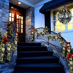 6ft Prelit Christmas Garland with 20 Lights, Xmas Fake Vines with Bows Christmas Balls Flowers Berries Greenery Christmas for Front Door Fireplace Mantel Porch Holiday Decorations - Image 7