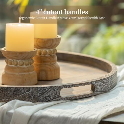 Hanobe Wood Decorative Ottoman Tray for Living Room with Handles, 22" - Image 4