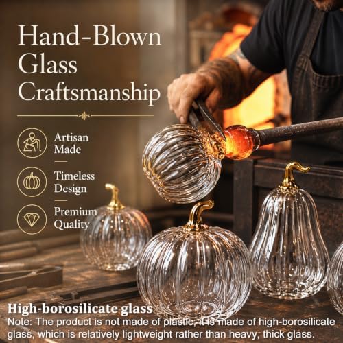 Yungyan Set of 3 Glass Pumpkin Fall Decor Table Centerpiece, Clear - Image 6
