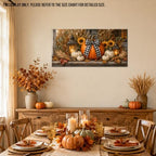 WAXWHELK Pumpkin Fall Canvas Wall Art, Lanterns Sunflowers and Gingham Bow Rustic Farmhouse Painting Pictures, Pumpkin Autumn Thanksgiving Artwork Decor for Bedroom Living Room (16"x32") - Image 4