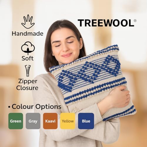 TreeWool 100% Cotton Woven Throw Pillow Cover (Pack of 1, 18" x 18", Blue) - Image 2