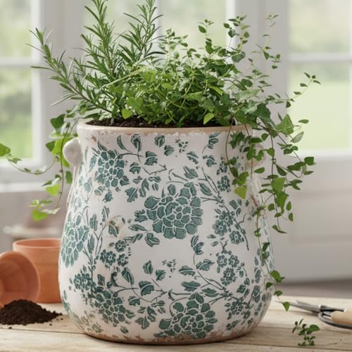 Tuscan Ceramic Planters & Kitchen Utensil Holder, 6.68" Vintage Plant Pots - Image 2