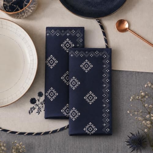 100% Cotton Printed Cloth Napkins Set of 6, 18x18 Inch Reusable Dinner Napkins, Soft Washable Floral Table Napkins for Dining, Parties & Hosting - Navy Cubes by Unknown