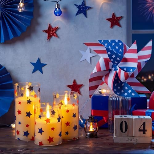 Blosssound 3 Pack 4th of July Flameless Candles Battery Operated Independence Day Stars in Blue Red Flameless Flickering Candles LED for Gifts Home 250th Patriotic Holiday 4th of July Table Decoration - Image 4