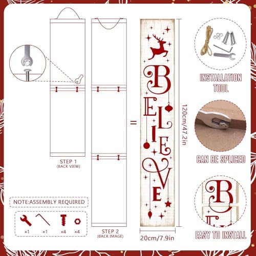 Welcome Porch Sign, Wooden, 47.2", Outdoor Front Door, Reindeer - Image 4