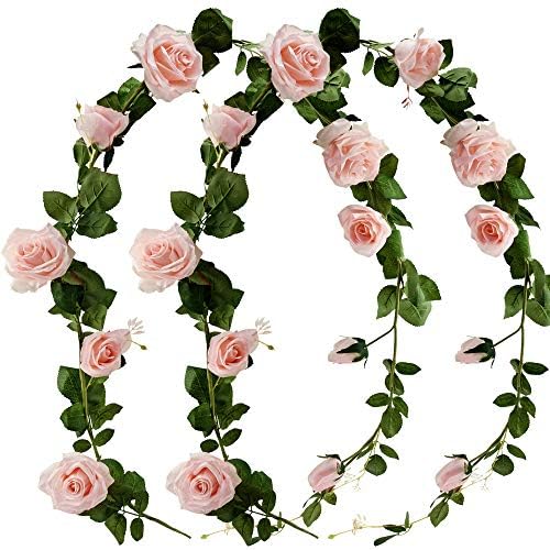 FiveSeasonStuff Dreamy Pink Artificial Silk Roses Flower Garland, Bendable Hanging Vines (2pcs, 11ft) by FiveSeasonStuff