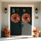 28" Large Artificial Flowers Fall Wreath for Front Door Decor (Fall Orange) - Image 4