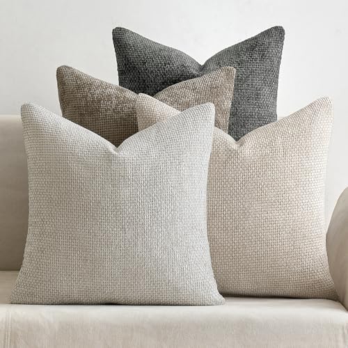 MIULEE Soft Decorative Chenille Pillow Covers Neutral 20x20 Pack of 4 by MIULEE