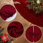 NIBESSER Knit Tree Skirt Red 48" Christmas Tree Skirt Red Knitted Tree Skirt Mat for Christmas Decorations Yarn Thick Rustic Cable Knit Tree Mat for Home Party Holiday Ornaments - Image 2