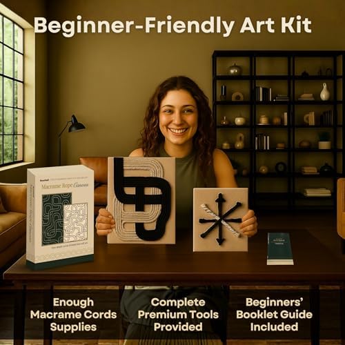 Macrame Kit for Beginners - DIY Rope Canvas Wall Art Kit with Ropes Supplies & Tools | DIY Macrame Art Wall Hanging Decor Starter Set, Craft Kits for Adults, Boho Aesthetic Home Decoration (Black) - Image 6
