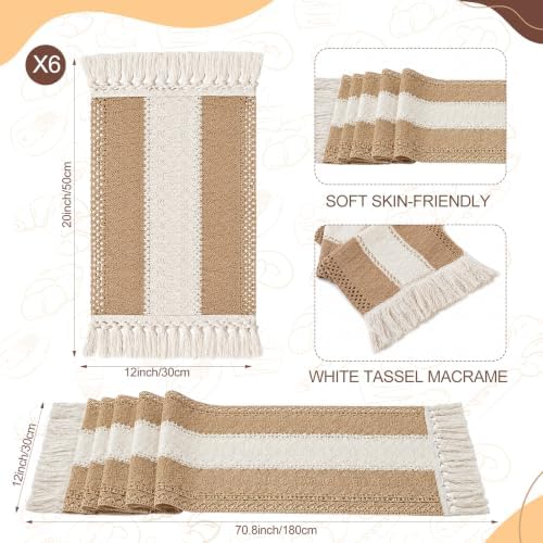 6 Sets Khaki Kitchen Decor,Table Setting Decor with Round Woven,Rectangular,Wooden Bead Napkin Rings,Cloth Napkins,Table Runner & Storage Basket,Natural Burlap Cotton for Kitchen Dining Table Home - Image 3