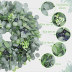 Eucalyptus Wreath for Front Door, 24 Inch boxwood wreath for Front Door Decor, Artificial Spring Summer Wreaths for All Seasons, Large Greenery Outdoor Wreaths for Window,Farmhouse,Holiday Decorations - Image 3