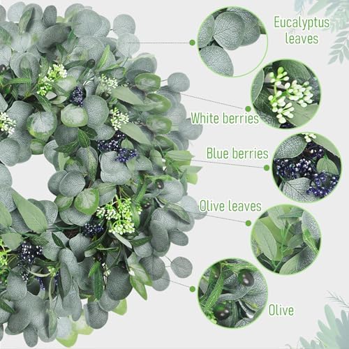Eucalyptus Wreath for Front Door, 24 Inch boxwood wreath for Front Door Decor, Artificial Spring Summer Wreaths for All Seasons, Large Greenery Outdoor Wreaths for Window,Farmhouse,Holiday Decorations - Image 3