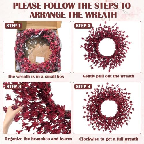 GTIDEA 26" Fall Wreaths for Front Door Outside Large Autumn Wreath Burgundy - Image 4