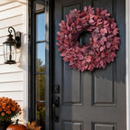 26" Artificial Hibiscus Leaves Fall Wreath for Front Door Decor(Autumn Red) - Image 4
