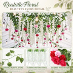 72 Pack Wedding Ceiling Flowers Kit, White Wisteria Rose Ivy Garland - Image 3
