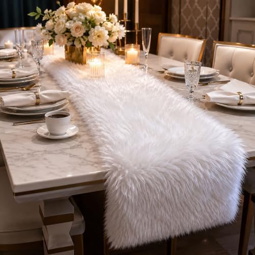 Faux Fur Table Runner 12x72 Inch White Christmas Table Decor - Image 5