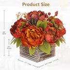 Fall Peonies Artificial Flowers Arrangements In Rustic Square Wooden Box - Image 3