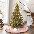 iMucci 30inch Christmas Tree Skirt Wool Fur Pink Tree Skirt Small Tree Skirts Pink Trees Skirt Holiday Party Decoration - Image 2