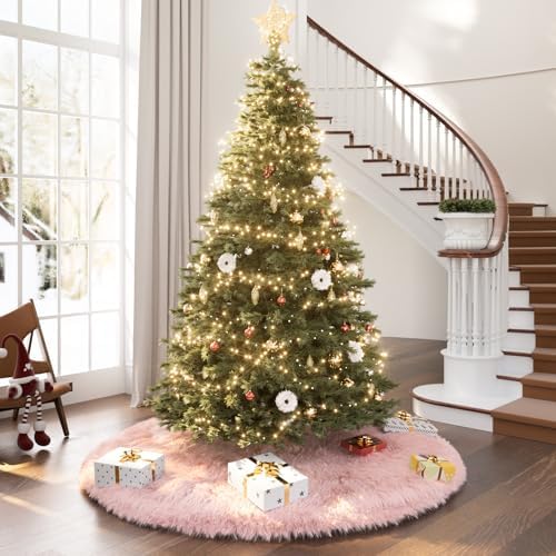 iMucci 30inch Christmas Tree Skirt Wool Fur Pink Tree Skirt Small Tree Skirts Pink Trees Skirt Holiday Party Decoration - Image 2
