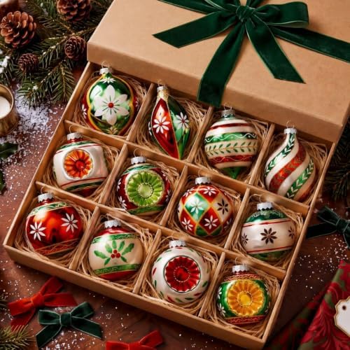 12 Pcs Vintage Glass Christmas Ornament Reflector Decor, Classic - Image 4