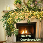 Green Vines Garland with Lights 96 LED Battery Operated with Timer Faux Willow Leaves Twig with Lights Greenery Garlands Decortions for Mantel Fireplace Table Wall Patio Wedding Holiday Home Decor - Image 3