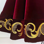 84-Inch Velvet Christmas Tree Skirt with Golden Swirl Embroidery and Lace Tie Closures, Burgundy - Image 4