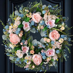 Spring Pink Peony Front Door Wreath 24-inch Flower Blue Wreath Indoor Outdoor Front Door Hallway Window Decoration Wedding Birthday Party Decoration（Pink by vivimemo