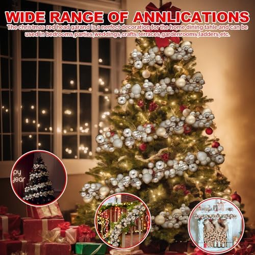 2 Pcs 6 ft Christmas Ball Ornament Garland, Champagne Gold - Image 4