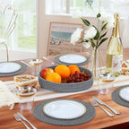 Round Placemats Set of 6 with Holder, Cotton Rope Woven Place Mats, Hot Pads for Kitchen, Heat Resistant Table Mats, 13 Inch Farmhouse Washable Braided Placemat for Kitchen Decor (Dark Gray) - Image 5