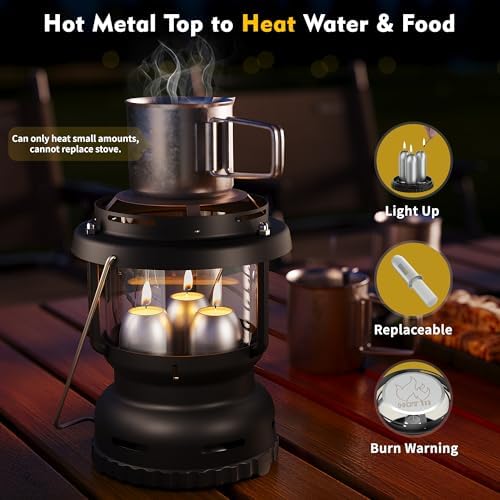 3-Wick Candle Lantern for Power Outages, 18H Emergency Light, Matte Black - Image 3
