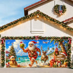 7x16FT Merry Chrismas Garage Door Banner Gingerbread Deer Snowman Santa Claus Summer Beach Garage Door Cover Decoration for Chrismas Outdoor Decoration - Image 2