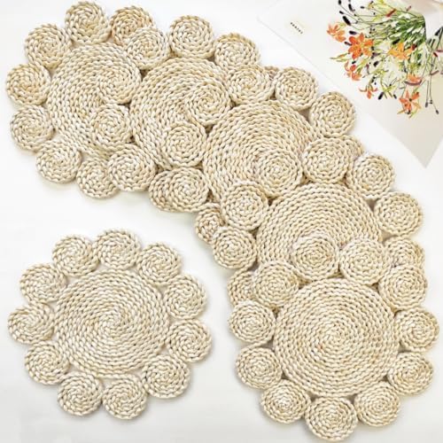 IcosaMro 13.8" Boho Placemats Set of 6 Round Woven Placemats Natural Table Place Mats for Dinning Table Indoor & Outdoor Wicker Wicker Charger Plates for Wedding Christmas Thanksgiving Events by IcosaMro