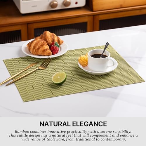 LEXMORE Placemats Set of 12 Vinyl/Plastic Woven Place Mats for Kitchen Table Indoor/Outdoor Washable Placemat Wipeable Dining Table Mats(Pea Green) - Image 3