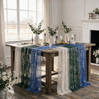 Artoid Mode 3PC Beige Green Blue Gauze Table Runner 120 Inch 10FT, Glitter Metallic Foil Sheer for Wedding Anniversary Holiday Birthday Home Party Decor - Image 6
