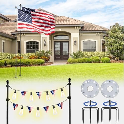 ZMTECH 2 Packs 10 FT Heavy Duty Flag Pole in Ground with Solar Light, Flag Pole Holder for Outside House with Solar Light and 5 Pronges Base, Flag Pole Kit for Outdoor Garden Decor(Without Flag) by HighQualityGardeningTools