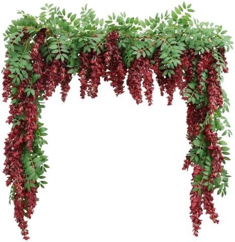 Encrypted Flower Vine Wisteria Artificial Garland Hanging (Wine Red, 2pcs) by Unknown