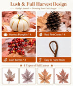 6FT Lighted Handcrafted Fall Garland, 30 LED Lights & 8-Mode Auto Timer - Image 4