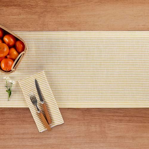 Solino Home 100% Linen Table Runner, 14 x 60 in, Mustard and White Striped - Image 4