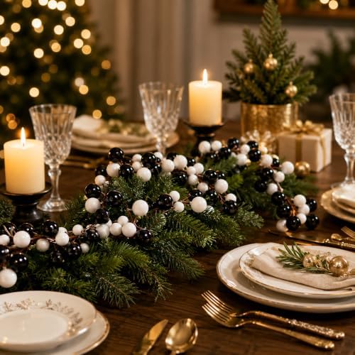12ft Black White Christmas Ball Garland Ornaments, Gothic Xmas Tree Garland - Image 7