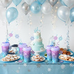 24 Set Snowflakes Plastic Cups Snowflakes Party Favors 16oz Plastic Winter Snowflake Beverage Drinking Cups with Lids and Straws Keychains for Birthday Baby Shower Coffee Beer Party Favors - Image 4