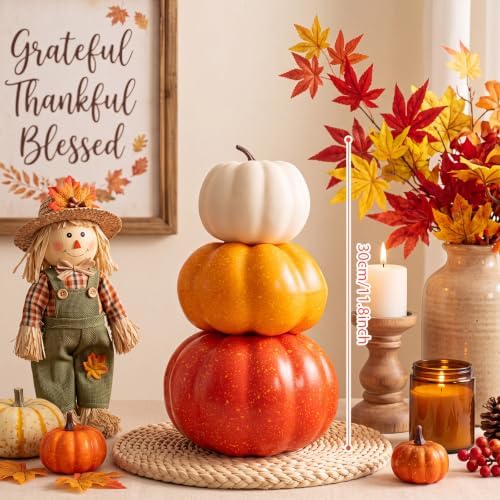 Marsui 2 Set 11.8'' Fall Stacked Pumpkins Table Centerpiece Indoor - Image 5