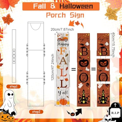 47" Fall Porch Sign Double Side Halloween Boo Porch Outdoor Decor - Image 2