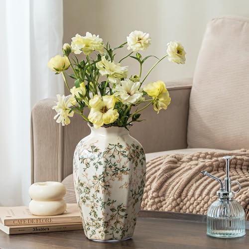 Ceramic Flower Vase for Home Decor, Vintage Green Decorative Vase 9.1 Inch - Image 4