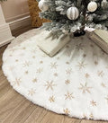 AOGU 60 Inch Sequin Faux Fur Christmas Tree Skirt Decoration for Merry Christmas Party White Plush Gold Sequin Snowflake Xmas Christmas Tree Skirt Decorations by AOGU