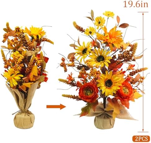 2 Pack Fall Table Decor, 19.6" Artificial Tabletop Fall Tree with Maple Leaves Sunflowers Fall Decorations for Indoor Outdoor Home Autumn Thanksgiving Table Centerpieces - Image 5