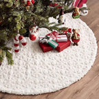 Civaner 48in Cream White Snowflake Christmas Tree Skirt Faux Fur - Image 4