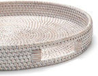16.9 inch Round Rattan Tray, Woven Large Serving Tray with Handles, Wicker Serving Basket, Coffee Table Decor for Living Room, Whitewash - Image 6